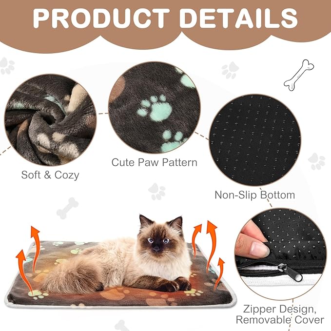 2 Pack Self Warming Cat Bed Pet Self Heating Pad Cat Warming Bed Mat Thermal Cat Mat Washable Reflects Body Heat Removable Cover for Indoor Outdoor Feral Pet(Dog Paw,16 x 20 Inch)