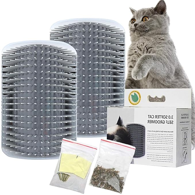 2 Pack Cat Self Groomer,Cat Self Grooming Corner Scratcher with Catnip,Massage Comb Brush for Long & Short Fur Cats Dogs