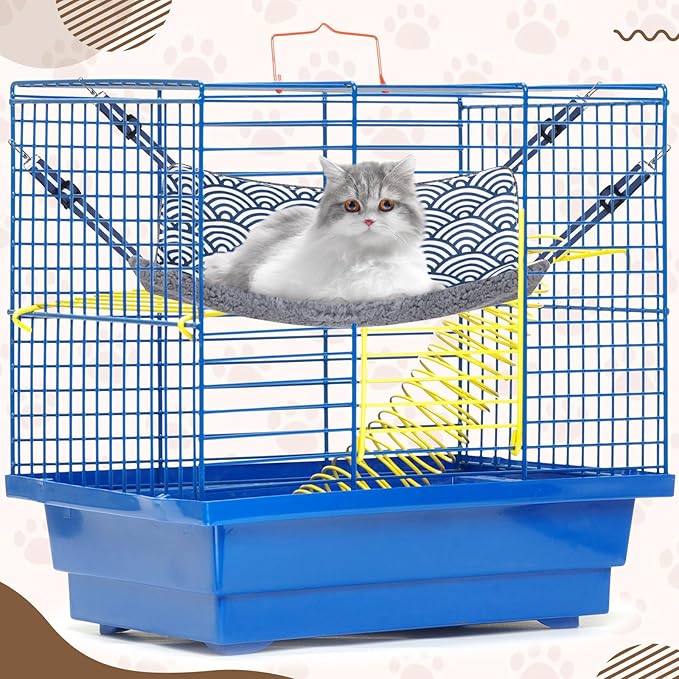 Barydat 6 Pcs Reversible Cat Hammock Bed 18.9 x 15 Inch Soft Breathable Pet Cage Hammock with Adjustable Straps Ferret Hammock Double Sided Cat Hammock Hanging for Kitten Puppy or Small Pet (Plush)