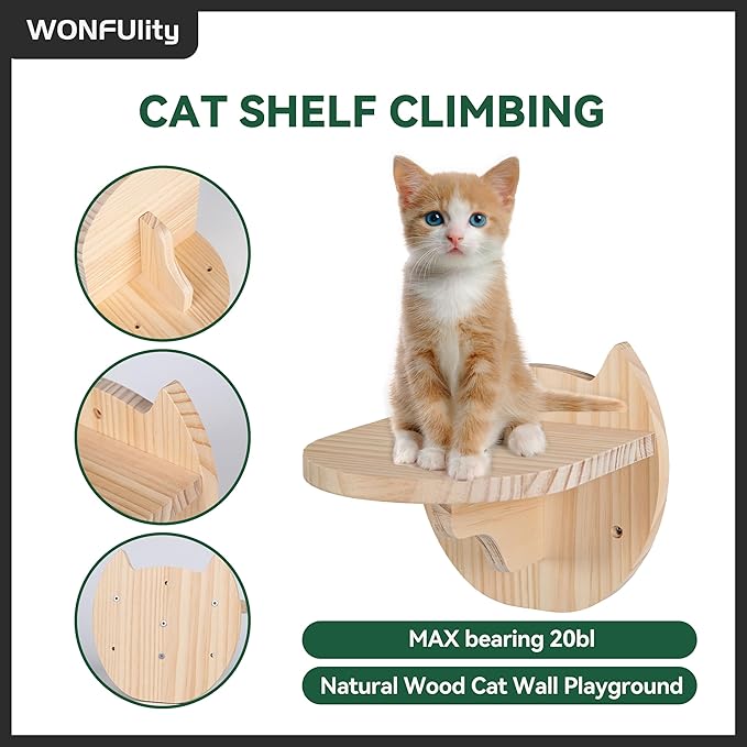 WONFUlity Cat Shelves and Perches for Wall, Cat Hammock Wall Mounted Cats Shelf and Climbing Shelf with Sisal Scratching and Climbing Bridge Step Cat Bed &Cat Furniture
