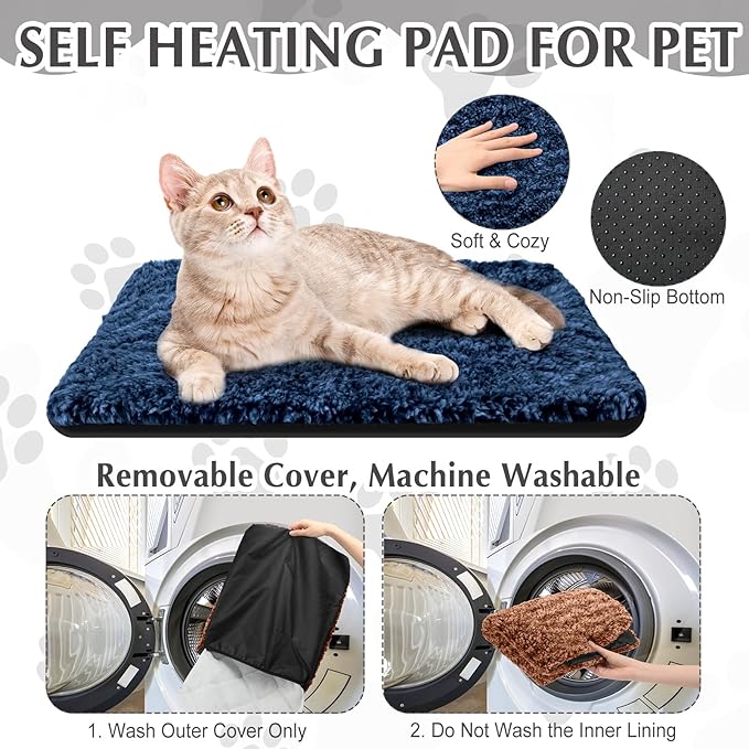 4 Pack Self Warming Cat Pads Self Heating Cat Mat Thermal Pads for Small Dogs Washable Kennel Pad Mat with Removable Covers for Indoor Outdoor Pet (16 x 20 Inch,Grey,Brown,Navy Blue,Black)