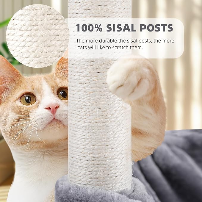 YOUPET 33.46" Cat Tree Tower with Cat Condo and Scratching Post for Indoor Cats, Activity Center Cat Furniture with Two Big Hammock and Spring Toy Balls, Grey