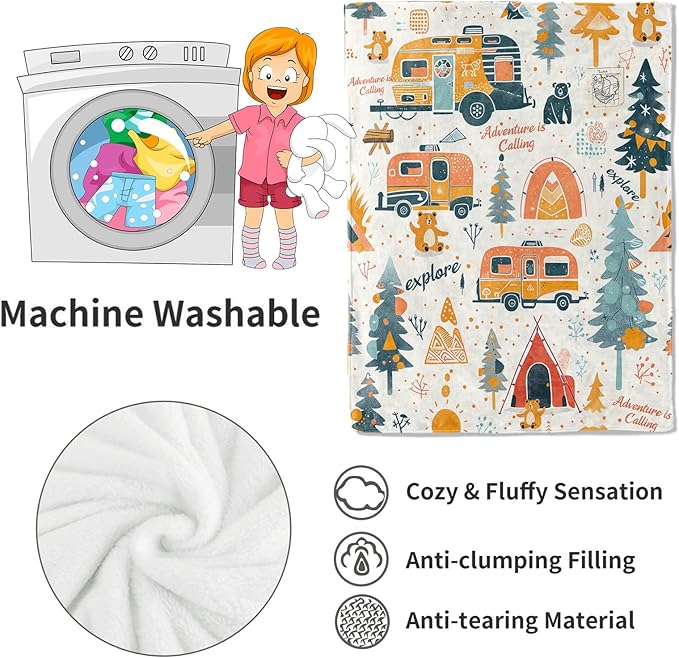 Adventure Camping Blanket Outdoor Camper Picnic Throw Blankets Gifts for Girls Adults Lightweight Soft Fleece Cozy for Sofa Couch Bed Room Travel Birthday Party Decor 60x80in