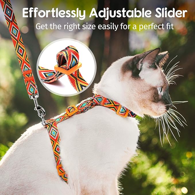 Dooradar Cat Harness and Leash, Escape Proof Adjustable Kitten Vest, Lightweight Soft Pet Straps, Easy Wearing for Small Medium Kitty Safe Walking Travel Control, Orange & Black, S