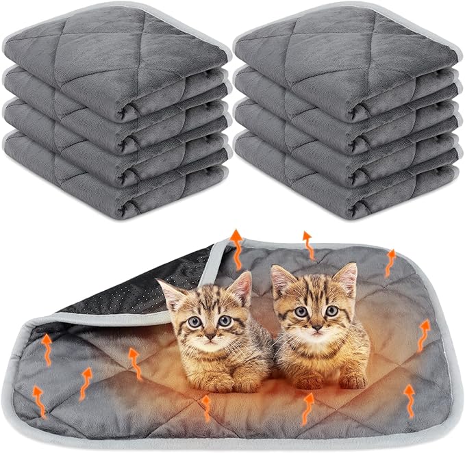8 Pack Self Heating Cat Mat Self Warming Cat Bed 20"x16" Extra Warm Thermal Pet Bed Mat Reflects Body Heat Washable Dog Crate Pad for Indoor Outdoor Pets(Gray)
