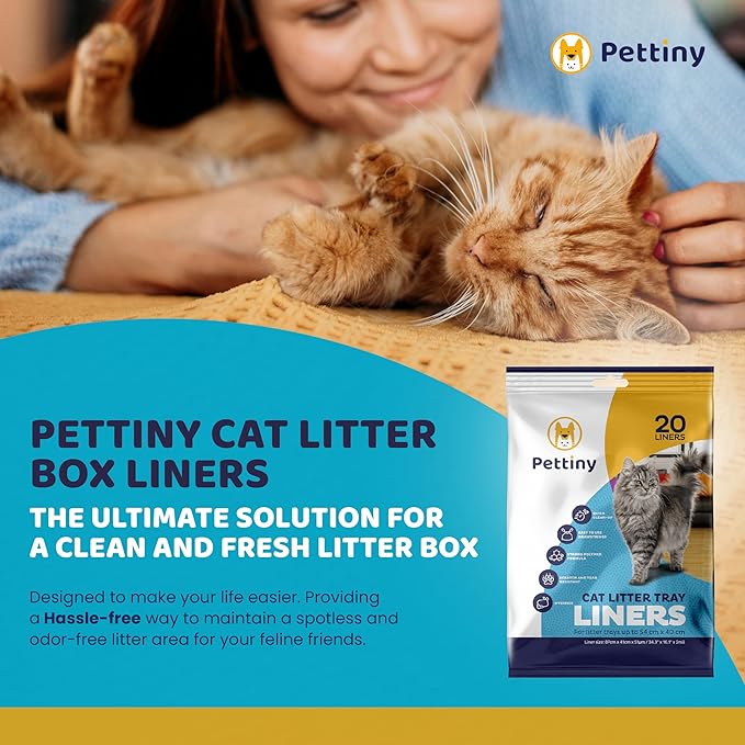 20 Cat Litter Box Liners with Drawstrings - Scratch Resistant Cat Litter Bags for a Medium and Large Litter Pan