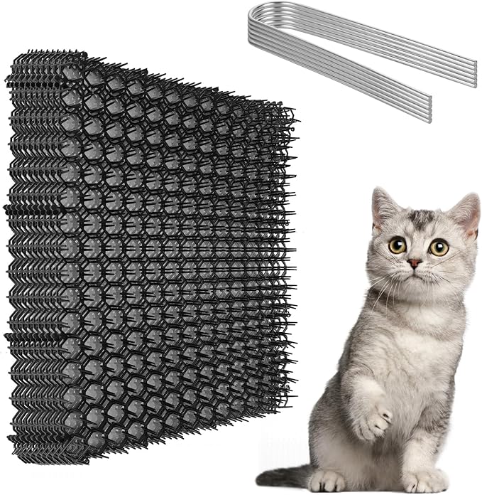 SENENQU 10 PCS Cat Scat Mat with Spikes 16 x 13 in Cat Deterrent Outdoor & Indoor Scat Mats for Cats and Dogs, Cat Spikes for Garden Fence Indoor Furniture Cat Anti- Scratch Mat with 8 Staples