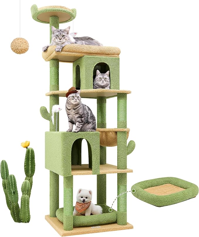 S72 Heavy Duty Cactus Cat Tree for Large Cats, Sturdy 72in Maine Coon Cat Tree for Large Cats 20 lbs+ Cactus Cat Tower for Adult Biggest Cats with 6 Scratching Posts, Hammock