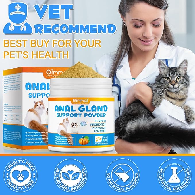 Anal Gland Support Powder for Cats, Anal Gland Supplement Powder with Pumpkin and Probiotics Supports Cats Anal Gland Health, Pet Supplement Anal Gland Support Powder Treatment for Cats - 120g