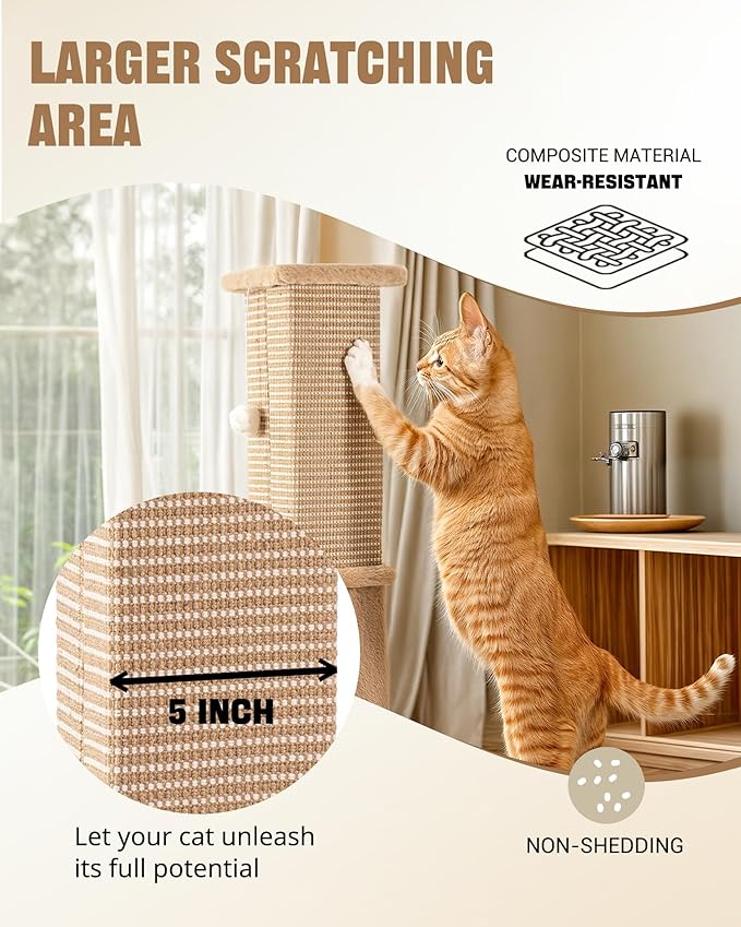 Aplatho Tall Cat Scratching Post for Indoor Cats Adults, Sturdy Cat Scratcher for Large Cats, Heavy Duty Cat Scratch Pole with Hanging Balls