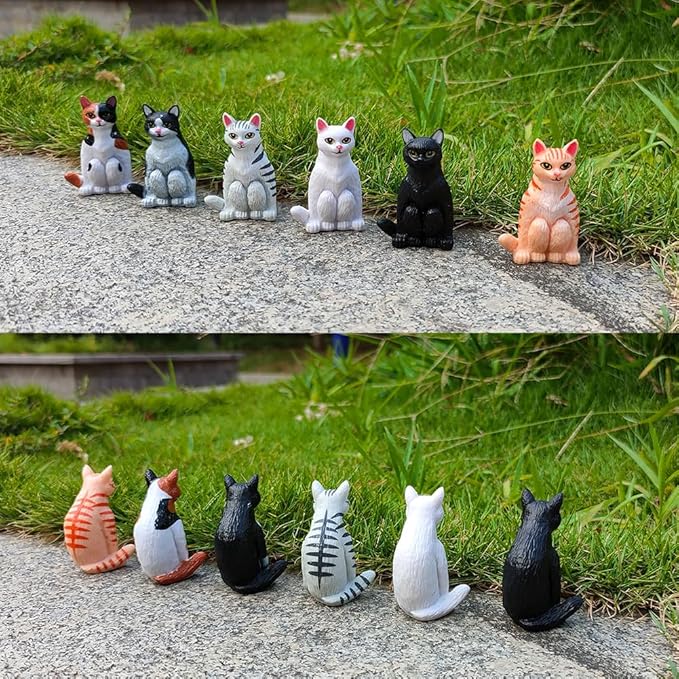 6 Pcs Realistic Cat Figure Mini Cute Sitting Cats Characters Miniature Educational Figures Kitten Distressed Cats Easter Eggs Cake Topper Christmas Birthday Gift for Cat Lover