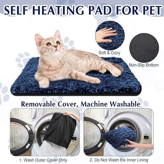 4 Pack Self Warming Cat Pads Self Heating Cat Mat Thermal Pads for Small Dogs Washable Pet Kennel Pad Crate Bed Mat with Removable Covers for Indoor Outdoor Pet