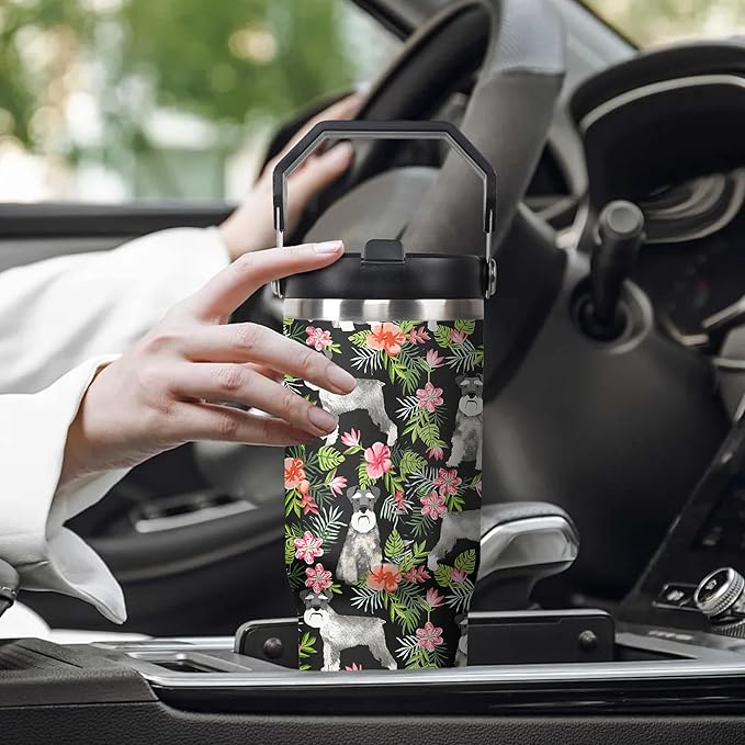 30 Oz Schnauzer Tumbler with Handle and Straw, Dog Mug Insulated Dog Coffee Mug, Double Wall Stainless Steel Schnauzer Coffee Mug, Dog Dad Mug or Dog Mom Tumbler Schnauzer Gifts for Women and Men