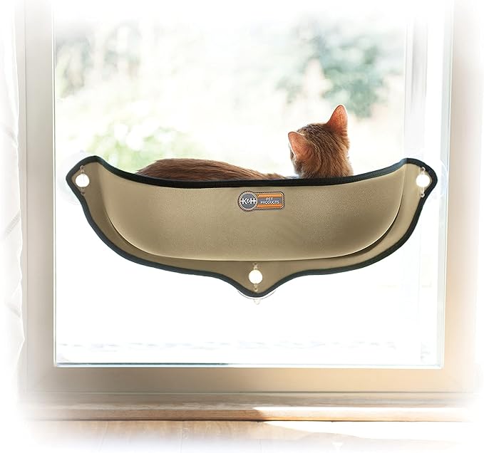 K&H Pet Products EZ Mount Window Mounted Cat Bed, Cat Window Hammock, Sturdy Cat Window Perch, Cat Window Bed Cat Furniture - Tan Cat Window Bed