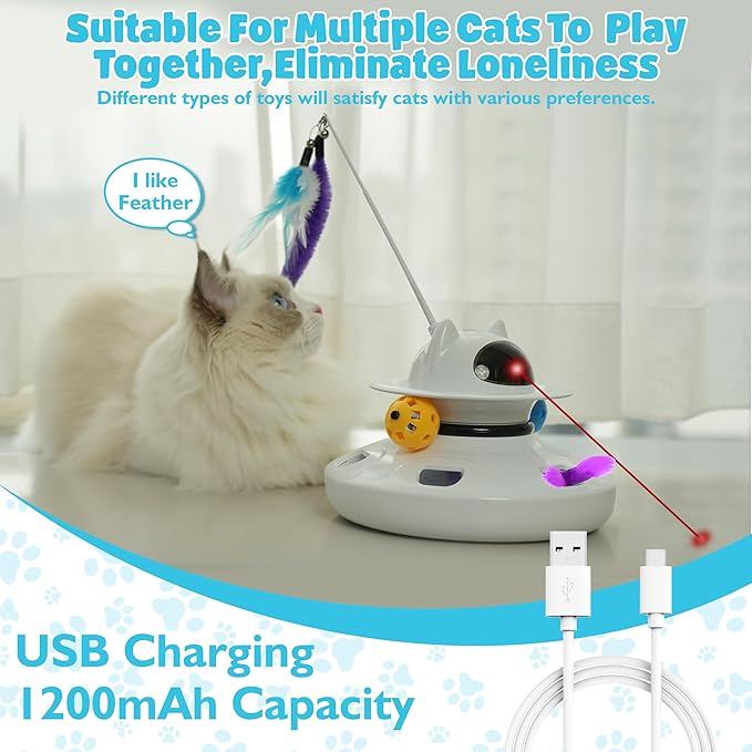 4-in-1 Interactive Cat Toy for Indoor Cats, 2024 Upgrade Automatic Cat Toy with Cat Feather Toys, Cat Teaser Toys, and Cat Ball Toy