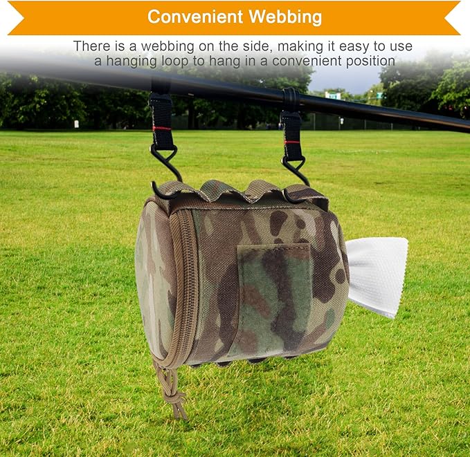 AOUTACC Tactical Roll Paper Storage Bag,Toilet Roll Paper Storage Holder with Molle Mounting Strap,Tissue Cover Organizer for Outdoor Camping,Hiking,Tactical Game-MC03