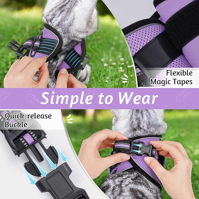 rabbitgoo Cat Harness and Leash Set for Walking Escape Proof, Adjustable Soft Kittens Vest with Reflective Strip for Cats, Comfortable Outdoor Vest, Light Purple, M