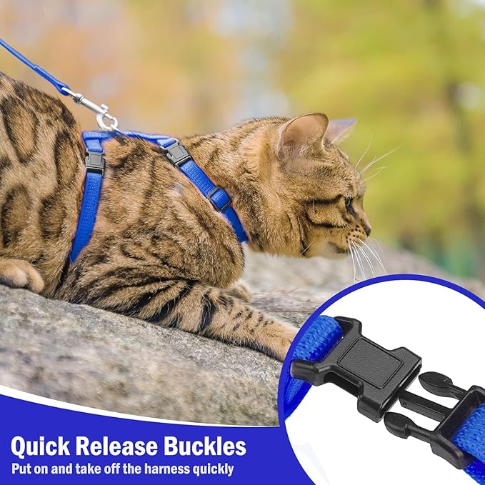 PUPTECK Adjustable Cat Harness and Leash Set Escape Proof Kitten Strap Collar for Walking Travel, Blue, M