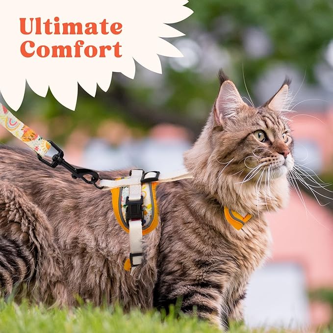 Cat Harness and Leash Set for Walking, Escape Proof Vest Harnesses for Cats, Breathable Mesh with Reflective Strips - (Modern Cat), Small