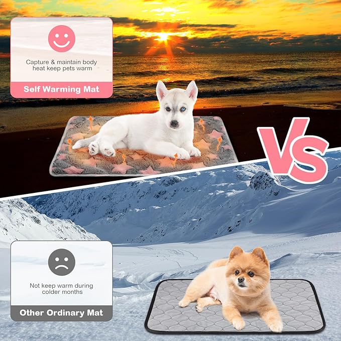 4 Pack Self Heating Cat Bed Cat Self Warming Pad with Removable Cover Extra Warm Thermal Pet Pad Washable Pet Crate Mat Anti Slip Kennel Pad for Indoor Outdoor Pets(Star,24 x 35 Inches)