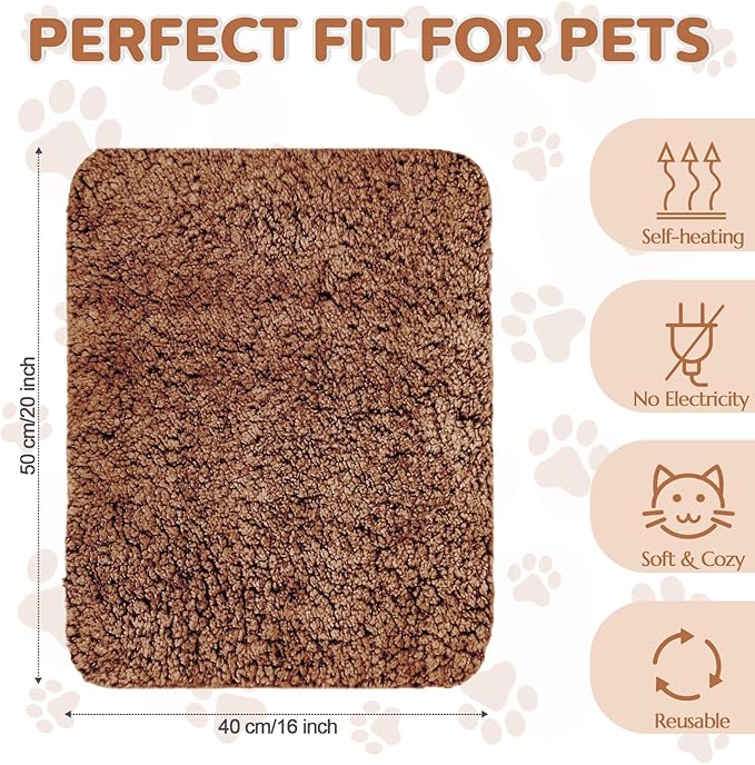 1 Pack Self Warming Cat Bed Pad Self Heating Cat Mat 16 x 20 Inch Cat Warmer Bed Mat for Feral and Indoor Cats Washable Thermal Cat Mat Pet Kennel Pad with Anti-Slip Bottom (Brown)