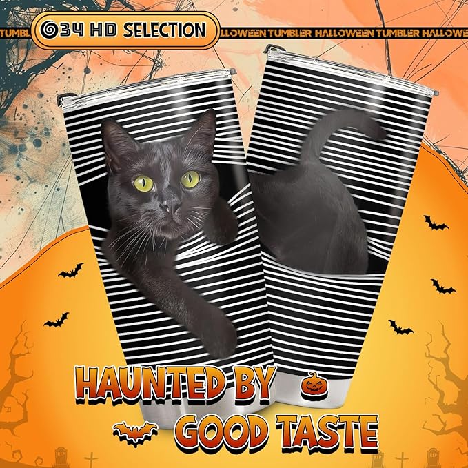 34HD Black Cat Tumbler with Lid, 20 oz Stainless Steel Vacuum Insulated Hide and Seek Mug Kitty, Funny Cat Gifts for Men Women Mothers Day Birthday Christmas