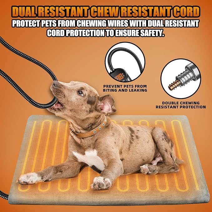 Cat Dog Heating Pad, 11 Adjustable Temperature Pet Heating Pad with 24h-Timer, Waterproof Heated Cat Bed with Chew Resistant Cord, Indoor Outdoor Electric Pads for Dogs, Pet Heated Mat 28X16in