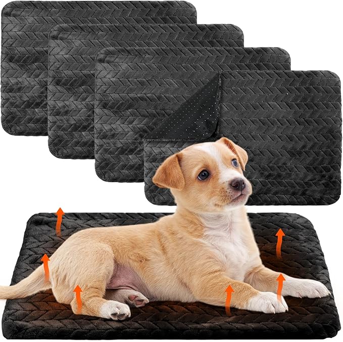 4 Pack Self Heating Cat Pad Self Warming Cat Mat Non Slip Warm Dog Bed Pad Mat Washable Pet Kennel Pad Crate Bed Mat Removable Cover Cat Blanket for Indoor Outdoor(Black,20 x 28 Inch)