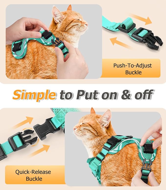 Halypet Cat Harness and Leash Set [H500 Pro Escape Proof Cat Harness for Walking, Adjustable Breathable Soft Travel Cat Leash, Reflective Strips Kitten Harness