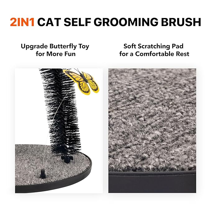 2in1 Cat Arch Self Groomer for Indoor Cats, Back Scratcher Cat Grooming Massage Brush with Sturdy Cat Scratching Pad Durable Brusher Butterfly Toy