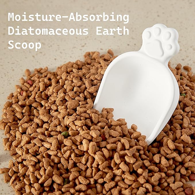 5 in 1 Pet Supplies Set, Absorbent Diatomite Scoop, Lids for Food Storage, Wet Cat Food Spoon with Can Opener, Fits Most Canned Cat Food, 3 Colors (Pink)