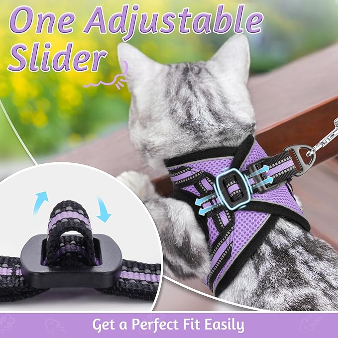 rabbitgoo Cat Harness and Leash Set for Walking Escape Proof, Adjustable Soft Kittens Vest with Reflective Strip for Cats, Comfortable Outdoor Vest, Light Purple, S