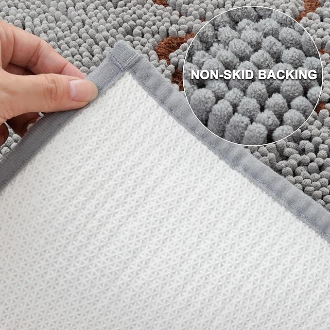 EXPAWLORER Dog Door Mat for Muddy Paws - Highly Absorbent Microfiber Dog Rug, Soft Chenille Dog Runner Rug Indoor Outdoor Floor, Non-Slip Large Pet Paw Cleaning Washable Mud Mat for Bathroom, Grey