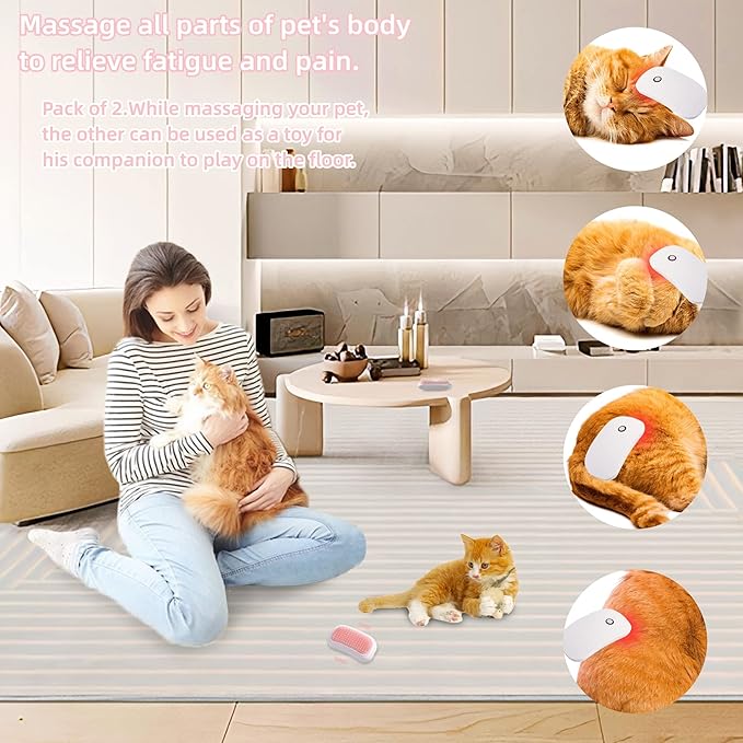 2 Packs Electric Massage Pet Hair Brushes, Hand-Held Portable Vibration Brushes, Remove Loose Hair of Cats and Dogs, TPE Soft Tooth Comb, Suitable for Pet Massage and Play Toys-Pink