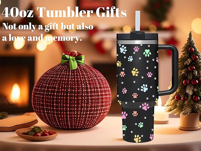 AMZUShome 40 OZ Paw Tumbler with Handle.Dog Cat Lover Paw Gifts.Unique Birthday Christmas Gifts for Dog Cat Paw Lover.Personalized 40 OZ Paw Tumbler Gifts for Women Men.