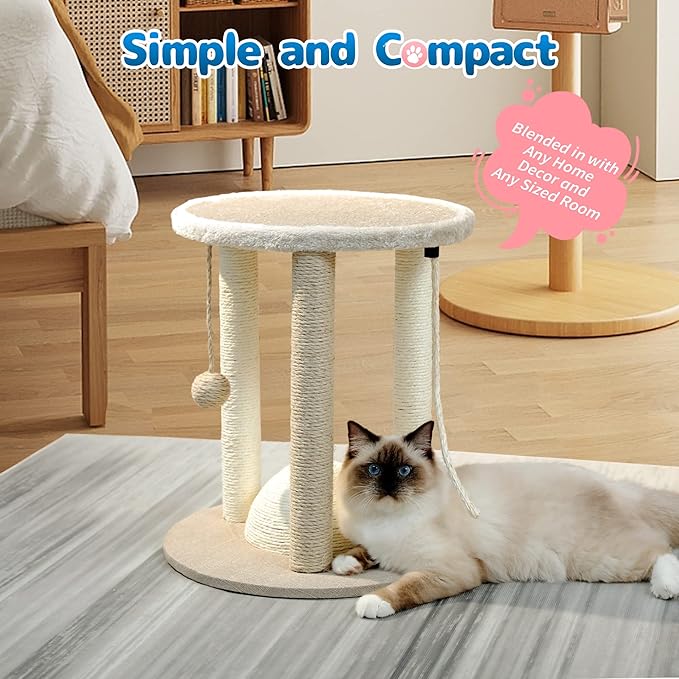 Made4Pets Cat Scratching Post,3 Cat Scratcher Posts with Soft Carpet Covered Perch,4 in 1 Kitten Toy,17" Small Cute Cat Tree Cat Tower with Hanging Ball Cat Toy, Scratching Posts for Indoor Cats