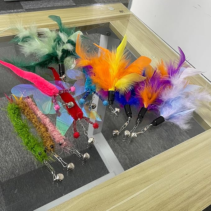 AcceLeah Cat Worm Toy Refills Cats Teaser Toys Wand Replacement,Cat Worms and Dragonfly Refill,Cat Wand Toy Assorted Teaser Refills with Bell (11 Pcs)