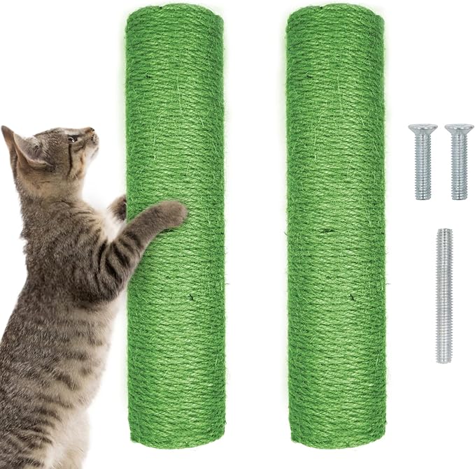12 Inch Cat Scratching Posts Jute Rope Replacement Refill Accessories for Cats Tower Kittens Scratch Pole Perch Interactive Toys Carpeted Furniture Scratching Tree Indoor Wall 2 Pack, Green