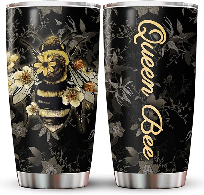 34HD Queen Bee Tumbler with Lid, 20oz Stainless Steel Vacuum Insulated Coffee Mug, Honey Bee Gifts for Birthday Mothers Day Christmas, Gifts for Women Teachers Mom Daughter Friend