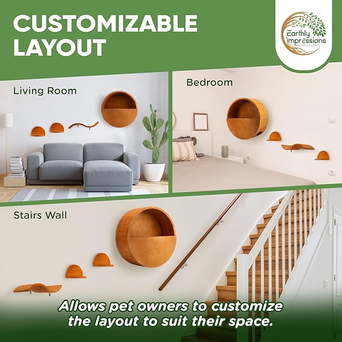 Modern Floating Wall Cat Shelves with Hiding Perch - 4 Piece Set for Climbing & Lounging - Stylish Wall-Mounted Cat Furniture