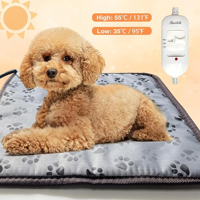 Cat Heating Pad Self Warming Cat Bed Electric Heating GOG Pad Waterproof Temperature Adjustable Heating Pad for Gogs and Cats 18x18in