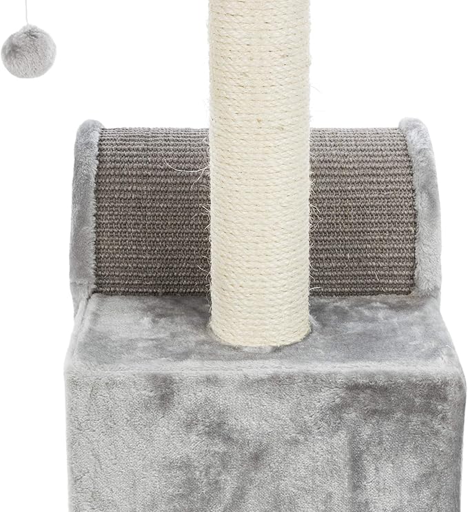 TRIXIE Tolar Cat Scratching Post 31.5 Inch - with Durable Sisal Rope and Tunnel, Condo, Platform with Removable Cushion & Dangling Cat Toy - in Gray