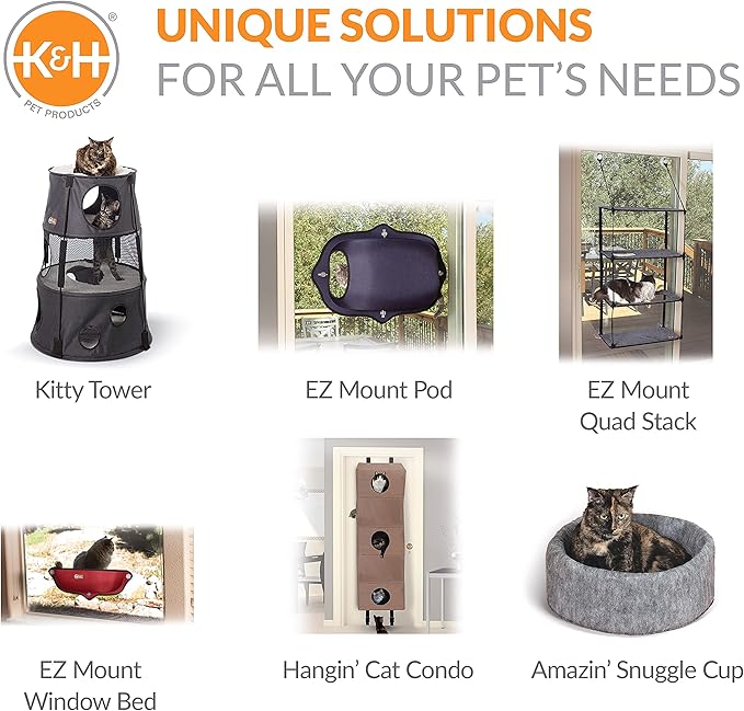 K&H Pet Products EZ Mount Window Sill Cat Bed, Cat Window Hammock, Sturdy Cat Window Perch for Large Cats, Cat Window Bed Cat Furniture, Cat Hammock for Window 4 Level Cat Perch Cat Shelf - Gray