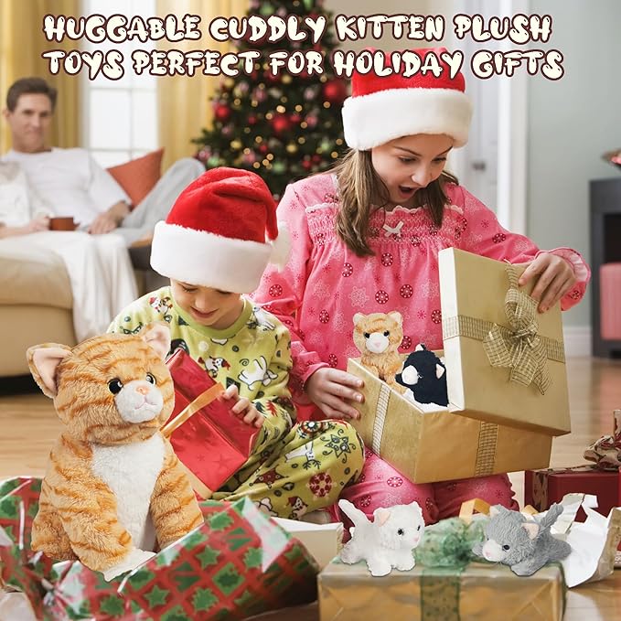 5 Pieces Cat Stuffed Animal Plush with Babies Inside, Mommy Stuffed Orange Tabby Cat with 4 Kittens Stuffed Animal, Kitty Cats Plushies Toys Pillow Plush for Kids Boys Girls Birthday Christmas Party