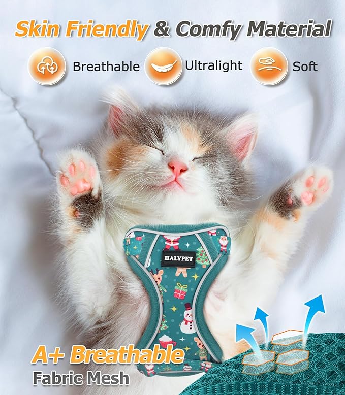 Halypet Cat Harness and Leash Set [MAX Safety 4th-Gen Upgrade] Escape Proof Adjustable Cat Leash Comfortable Soft Vest Easy to Wear Kitten Harness with Reflective Strip for Cats Walking, S Mint Green