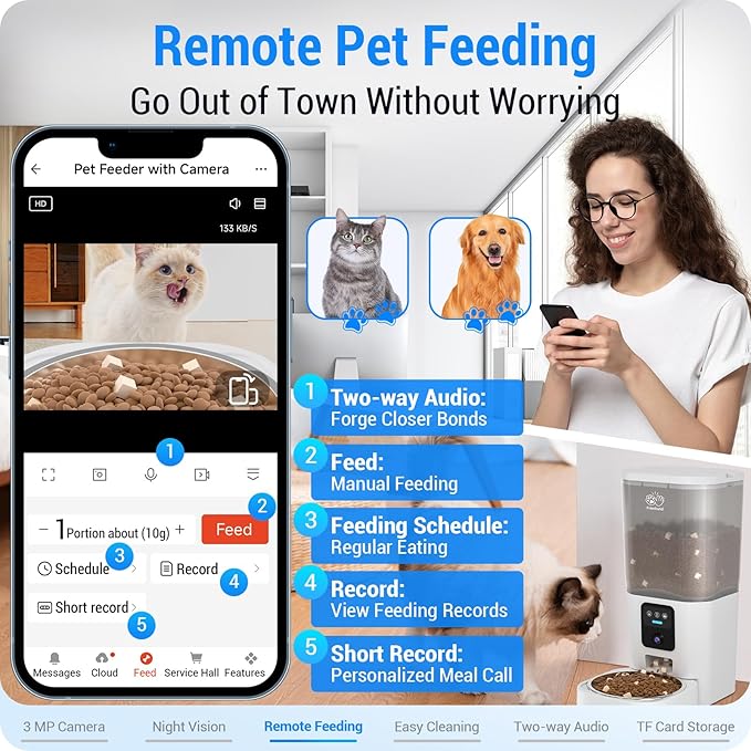 Automatic Cat Feeder with 2K Camera: 5G WiFi Automatic Dog Feeder with Night Vision,Cat Food Dispenser with 7L Large Food Storage Container for Multiple Pet,Detachable for Easy Clean -29 Cup