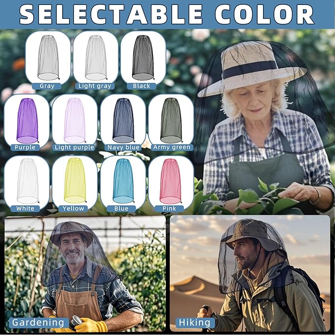 2 Pack Ultra Large Mosquito Net 42x25 Inches Mosquito Head Net Oversized Insect Netting Bug Fits Most Hats for Gardening Hiking Fishing Traveling(Navy Blue)