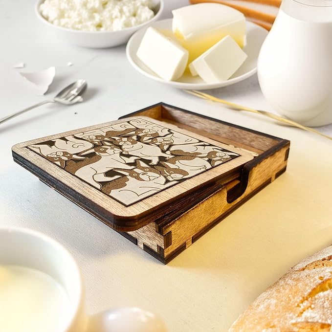 02 Boston Terrier Dog Coaster - Boston Terrier Dog Puzzle Wooden Coaster Set - Interlocking Jigsaw Drink Mats with Laser-Cut Design for Boston Terrier Lovers