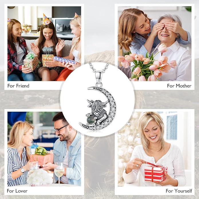 Animal Necklace 925 Sterling Silver Cat/Dog/Fox/Axolotl/Highland Cow Pendant Necklace Cute Animal Jewelry Graduation Gifts for Women