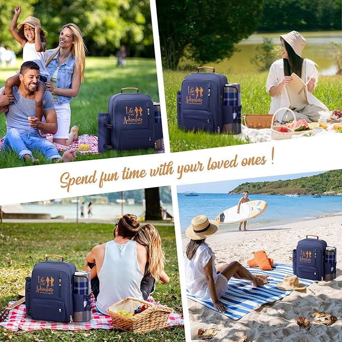 24L Insulated Picnic Basket Leak Proof Picnic Backpack for 2, Blue Camping Gifts, Cool Bridal Shower Gifts for Bride and Groom, Mr and Mrs, Anniversary Engagement Wedding for Newly Engaged Couples